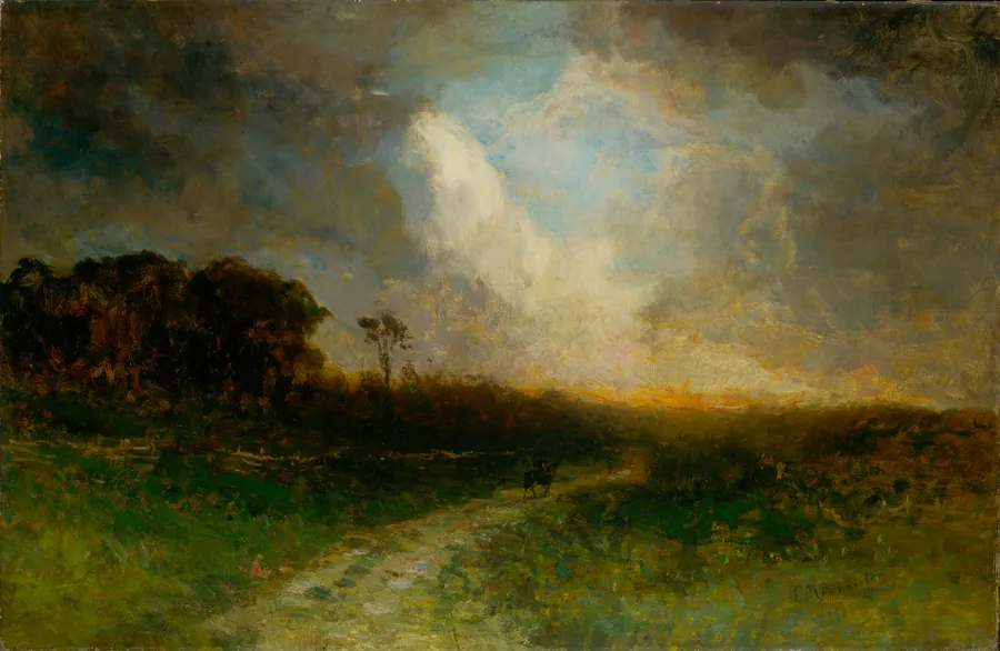 Untitled (landscape, man on horse) by Edward Mitchell Bannister, born St. Andrews, New Brunswick, Canada 1828-died Providence, RI 1901