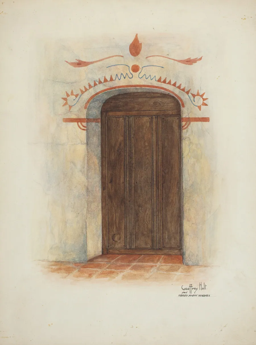 Restoration Drawing Wall Painting and Door, Facade Mission House by Geoffrey Holt