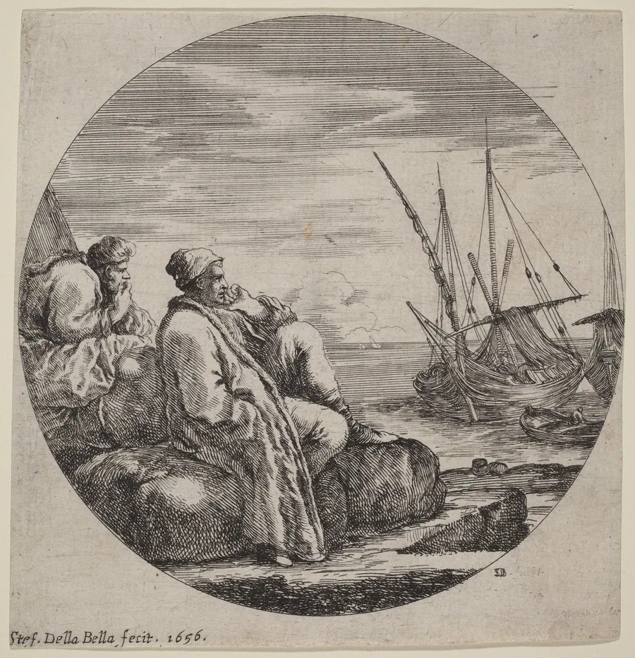 Seaport with Two Turkish Merchants by Stefano Della Bella