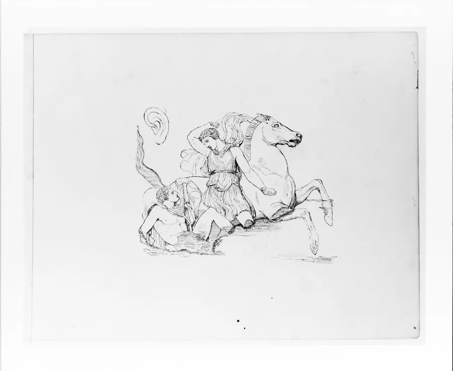 Two Male Figures with a Horse (after the Parthenon Frieze?) (from Sketchbook) by John Quincy Adams Ward