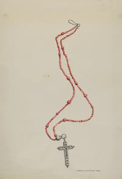 Coral Beads and Crucifix