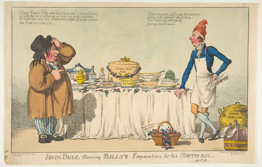 John Bull Viewing Billy's Preparations for his Birth-day by S. W. Fores