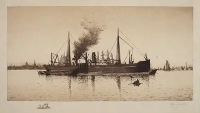 Untitled (Steamship In Boston Harbor)