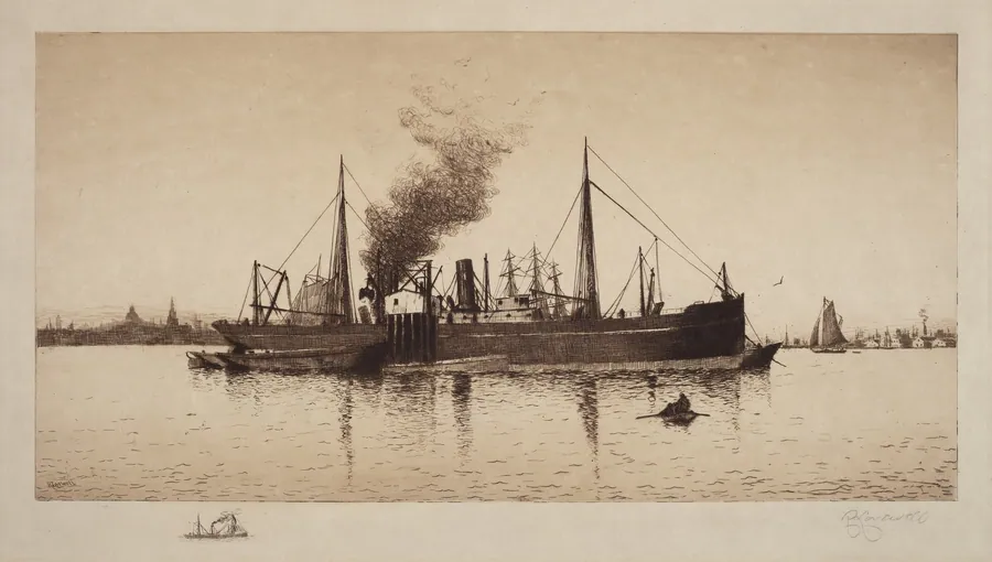 Untitled (Steamship In Boston Harbor) by Rominer Lovewell
