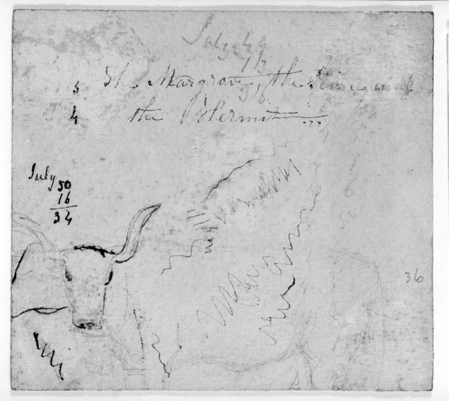 Mathmatical Computaions; Sketch of a Steer; Partial Unidentified Text (from Sketchbook) by James McNeill Whistler