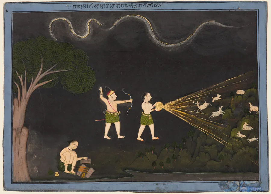 Maharana Jagat Singh II of Mewar (r. 1734–51) Dressed as a Bhil, Hunting Deer at Night by Chokha