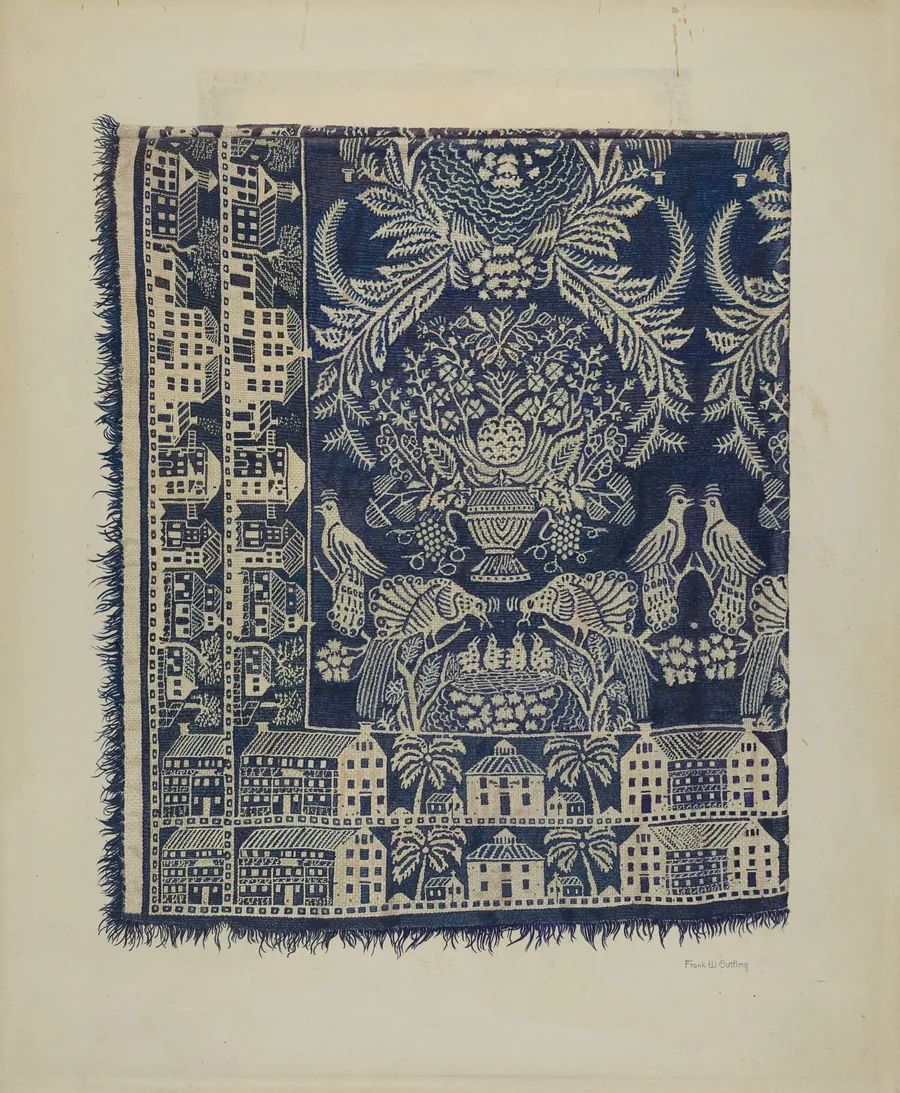 Blue and White Woolen Coverlet by Frank Gutting