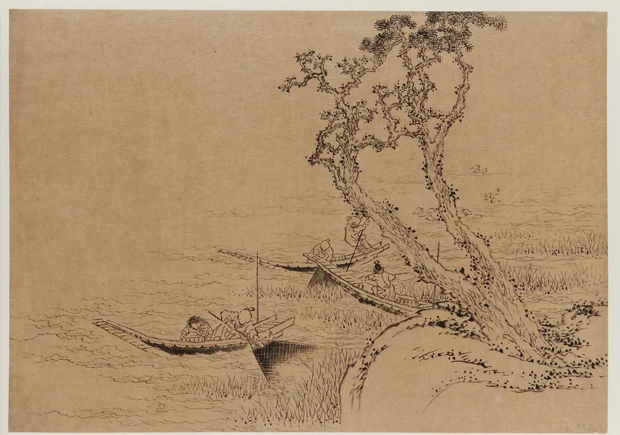 Landscape: figures fishing from boats by Katsushika Hokusai 葛飾北斎 (1760-1849)