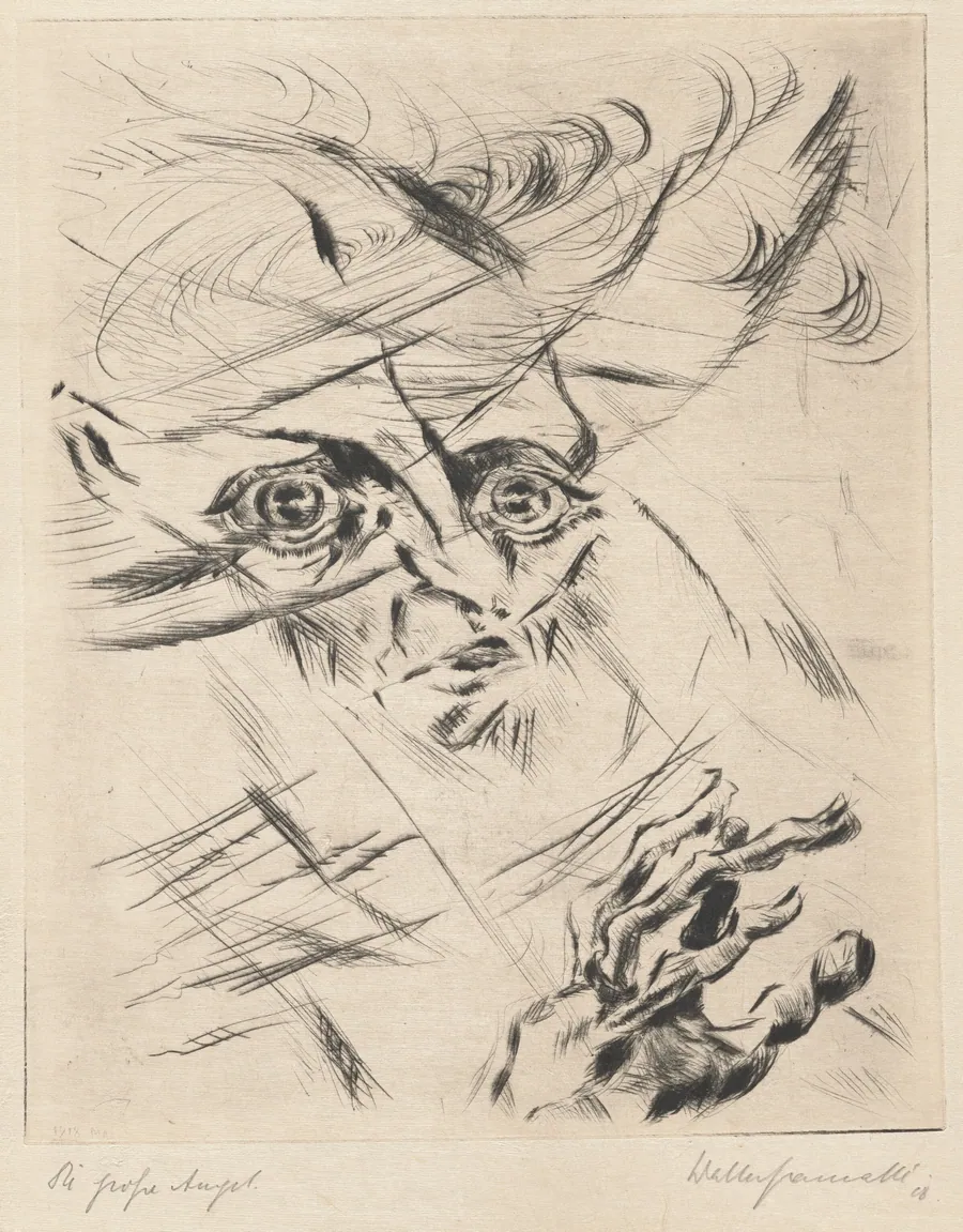 The Great Anxiety (Self-Portrait, in Three-Quarter Profile to the Right) (Die große  Angst [Selbstportrat, Kopf im Halbprofil nach rechts]) by Walter Gramatté