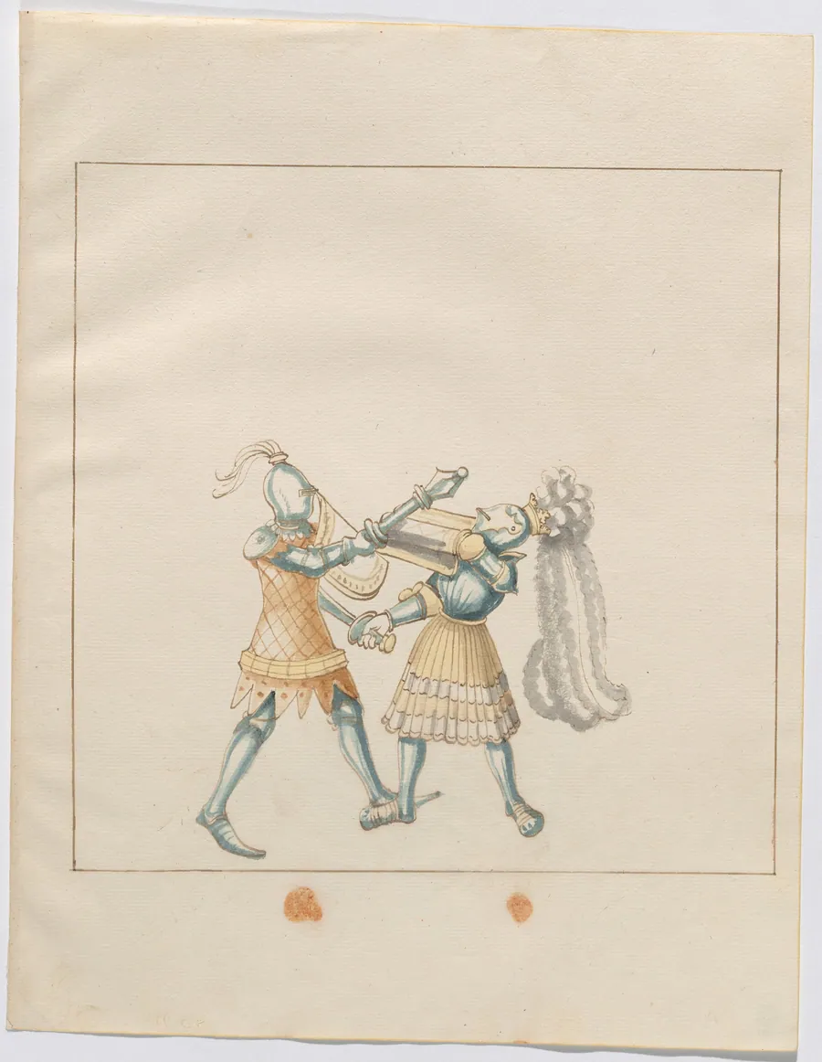 Foot Combat with Maces and Tartsche Shields by German 16th Century