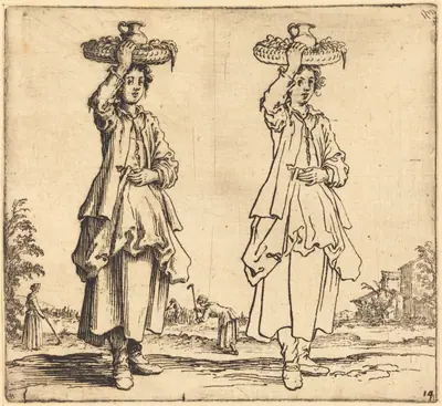 Peasant Woman with Basket on Head, Front View