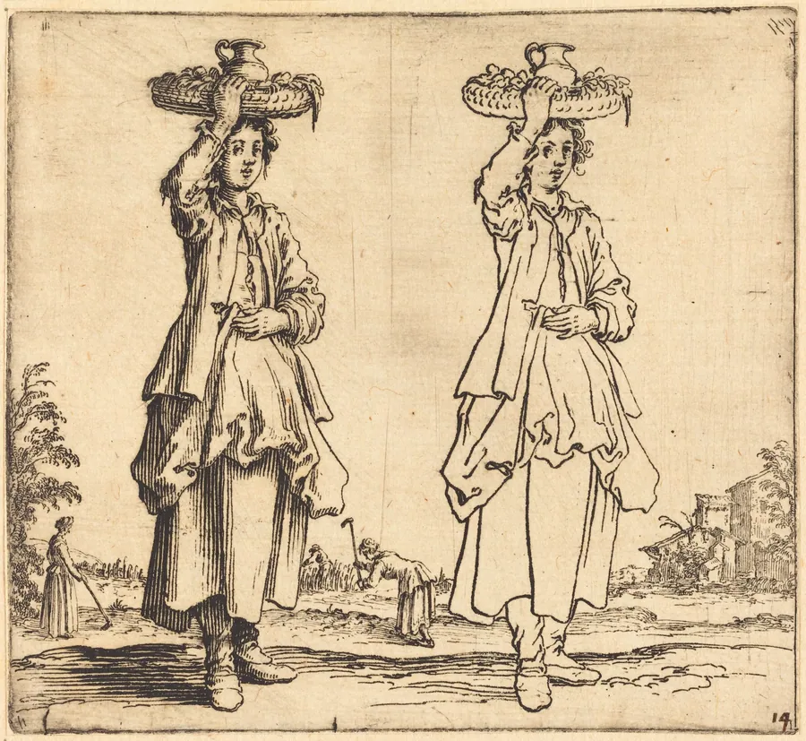 Peasant Woman with Basket on Head, Front View by Jacques Callot