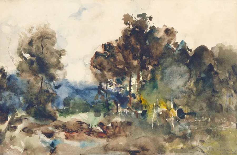 Landscape Sketch by J. Frank Currier, born Boston, MA 1843-died Waverly, MA 1909