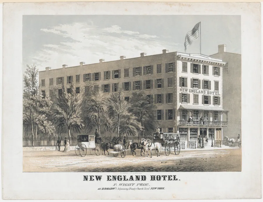 New England Hotel, Broadway, Adjoining Trinity Church Yard, New York by Francis & Seymour Palmer