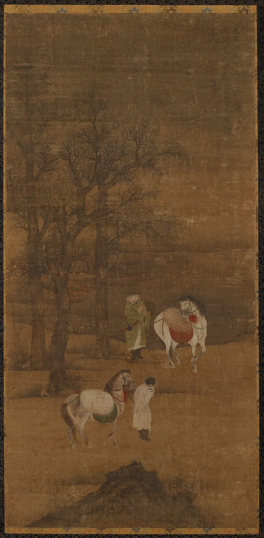 Winter landscape with horses and grooms by Formerly attributed to Zhao Mengfu 趙孟頫 (1254-1322)