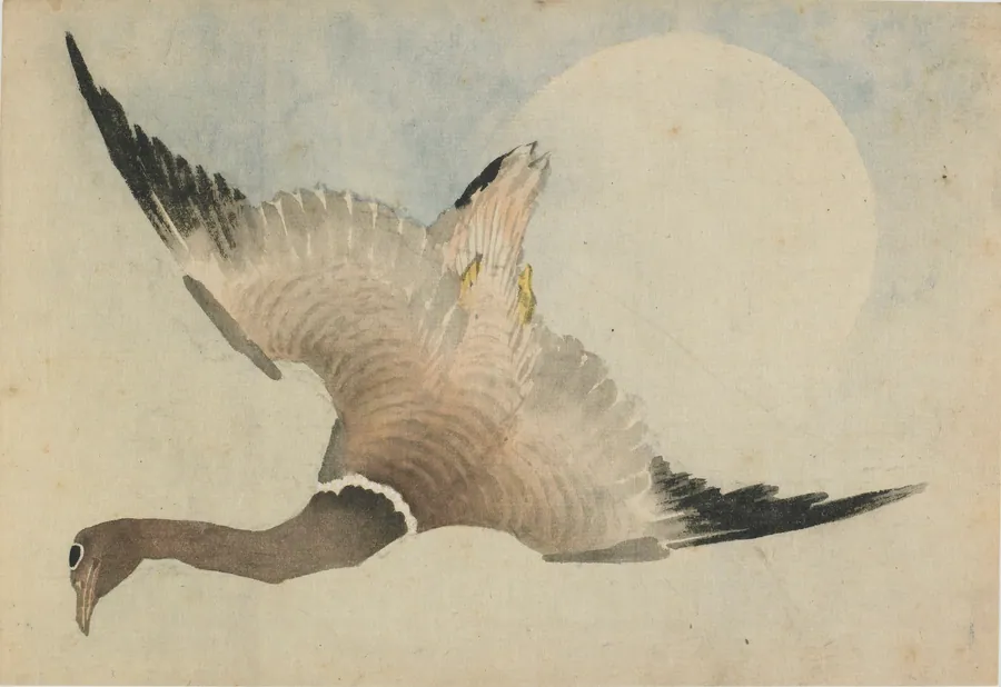 Goose flying in front of the moon by Katsushika Hokusai 葛飾北斎 (1760-1849)