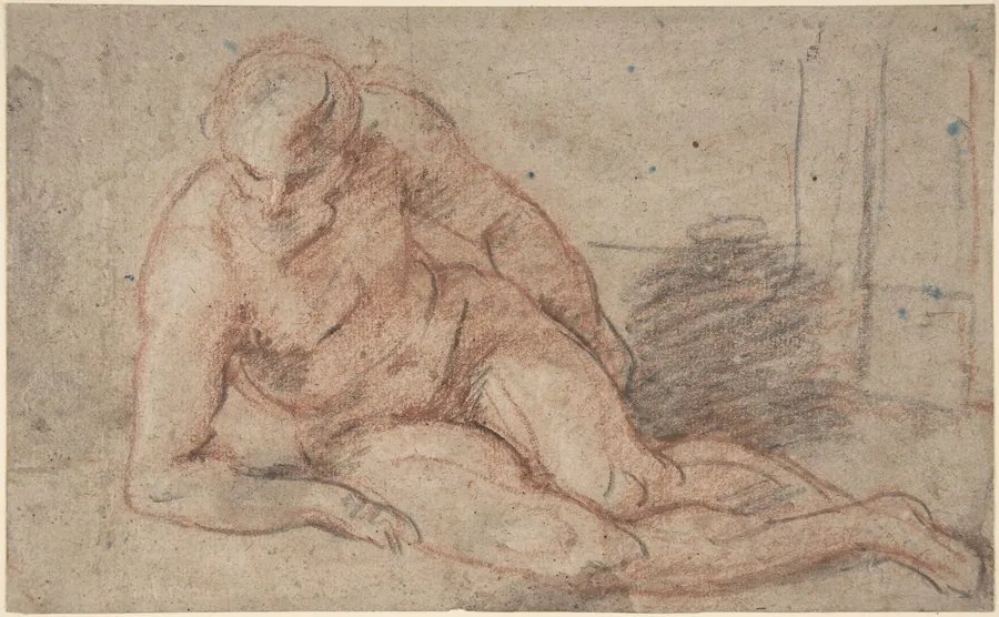 Reclining Nude Figure (recto); unidentifiable sketches (verso) by Antoine Watteau