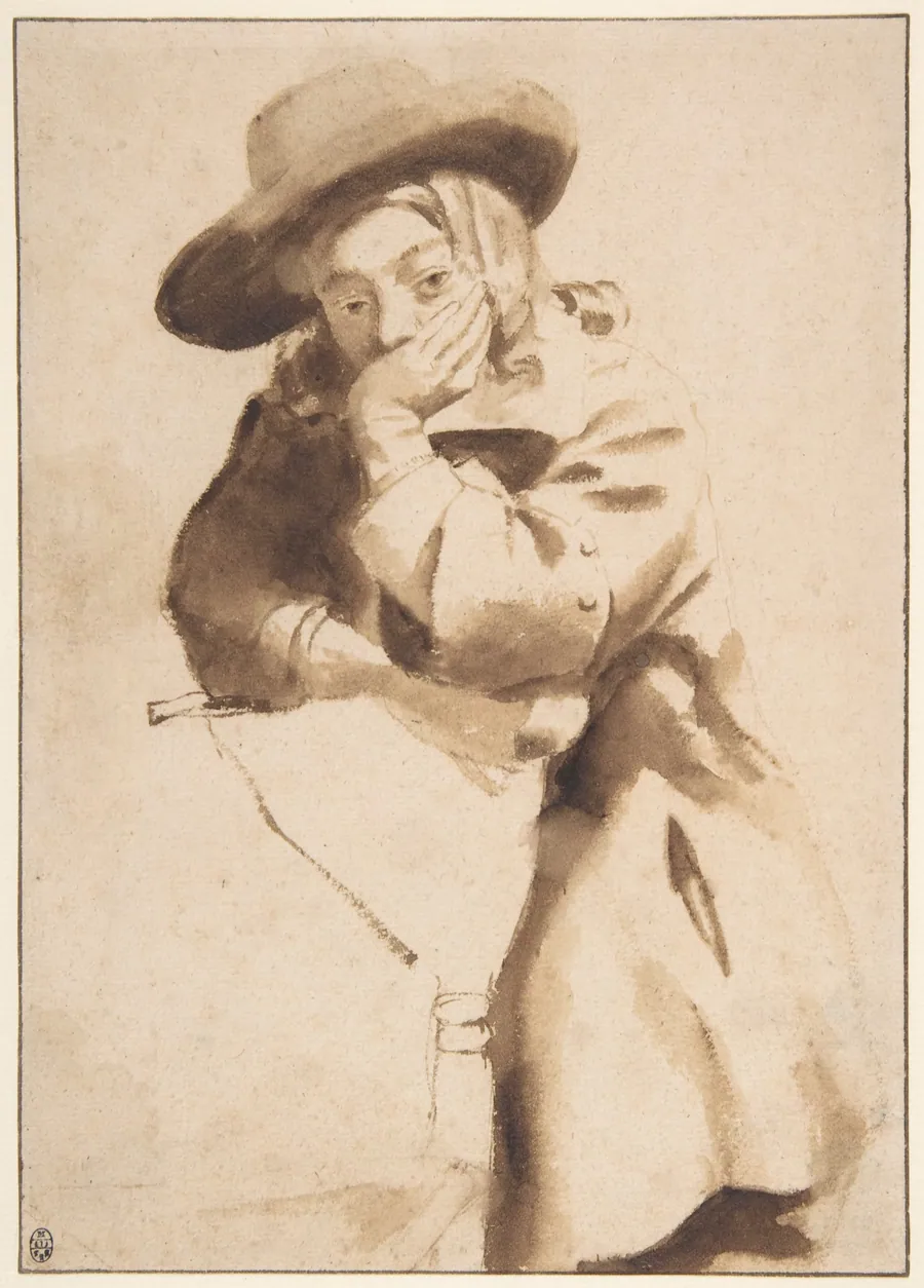 Young Man in Broad-Brimmed Hat, Resting His Chin on His Left Hand by Gerbrand van den Eeckhout