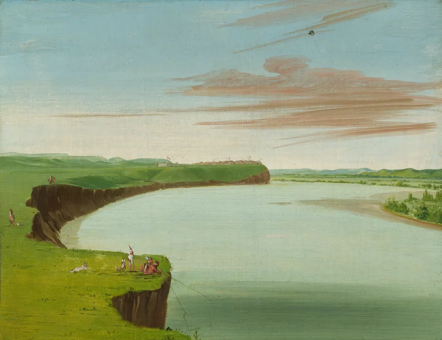 Distant View of the Mandan Village by George Catlin, born Wilkes-Barre, PA 1796-died Jersey City, NJ 1872