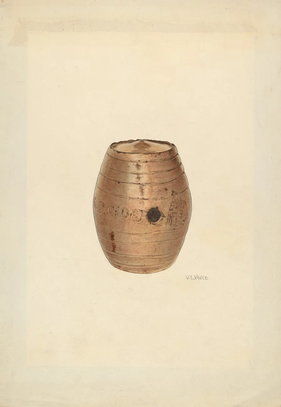 Stoneware Flask in Barrel Form by V.L. Vance