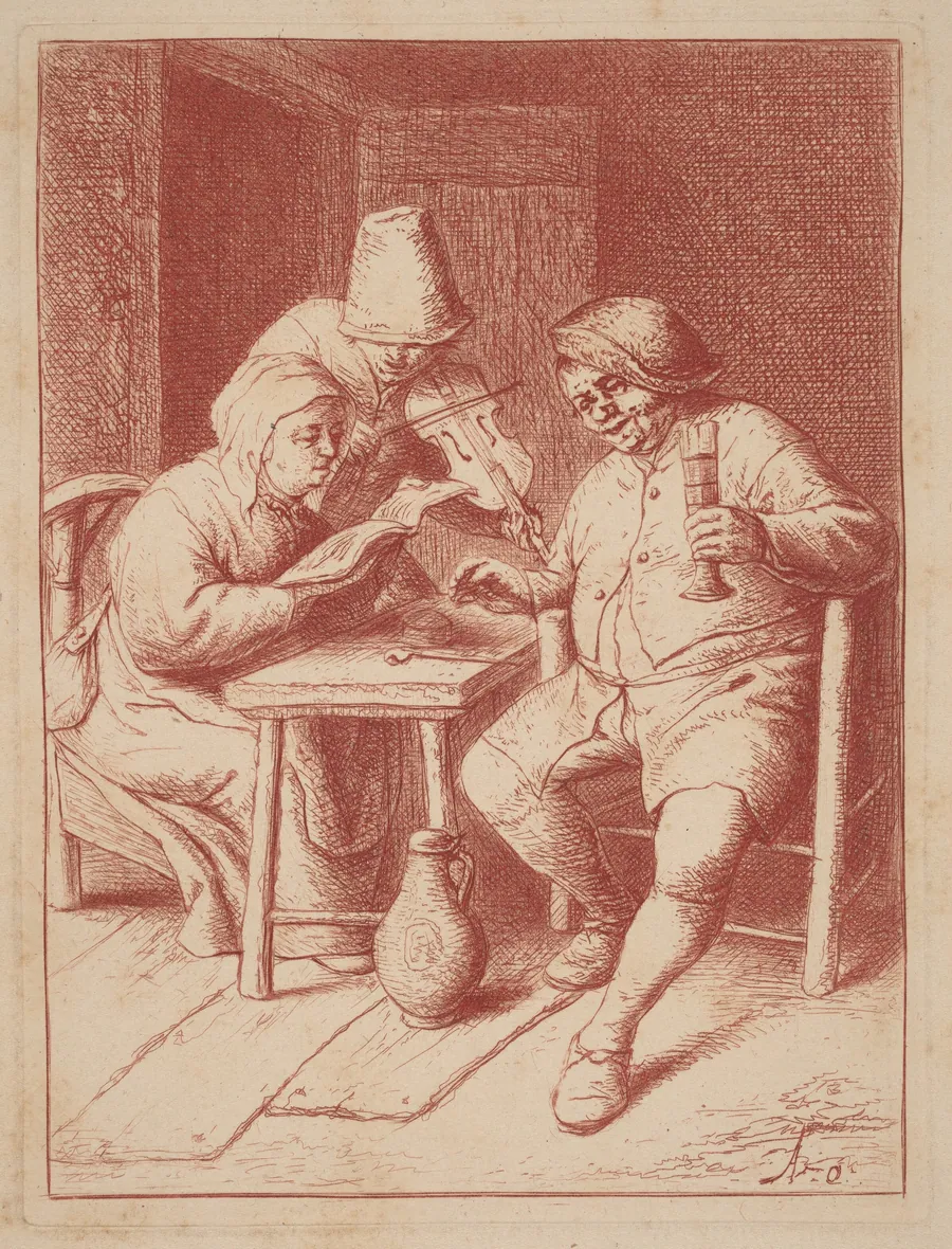 Two Singers and a Fiddler in an Interior by Adriaen van Ostade