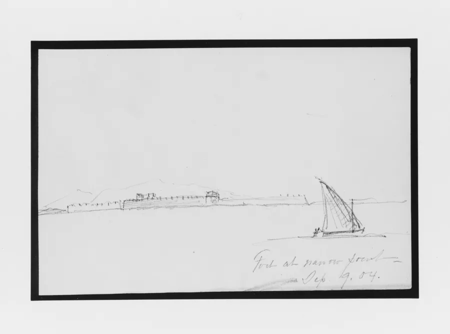 Mountains and Fort along Coast (from Sketchbook) by Mary Newbold Sargent