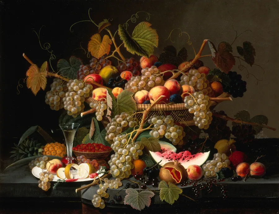 Still Life with Fruit by Severin Roesen, born Cologne, Germany 1815-died after 1872