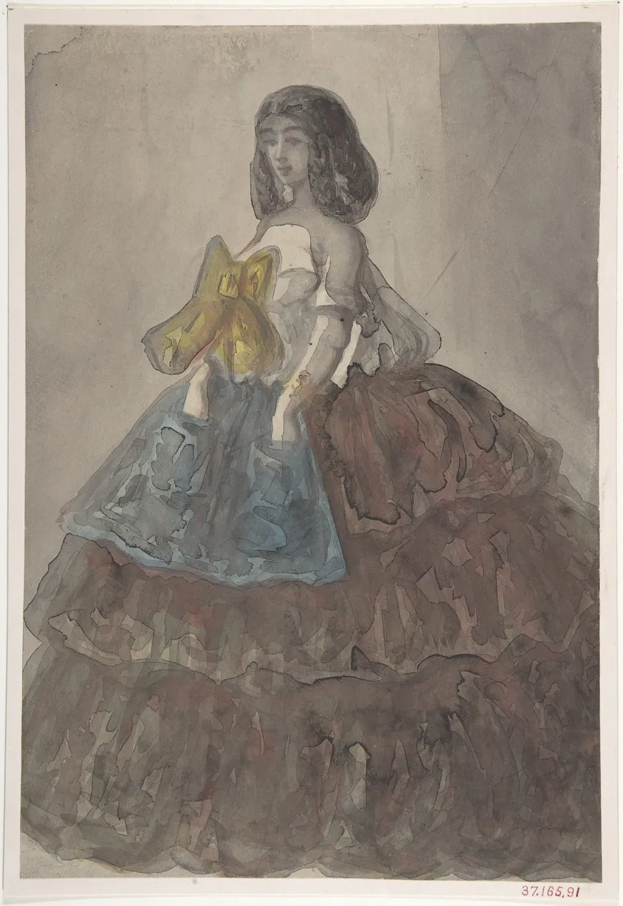 Woman in a Tiered Gown with a Large Bow by Constantin Guys