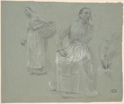 Study of Two Women, One Seated and One Holding a Basket