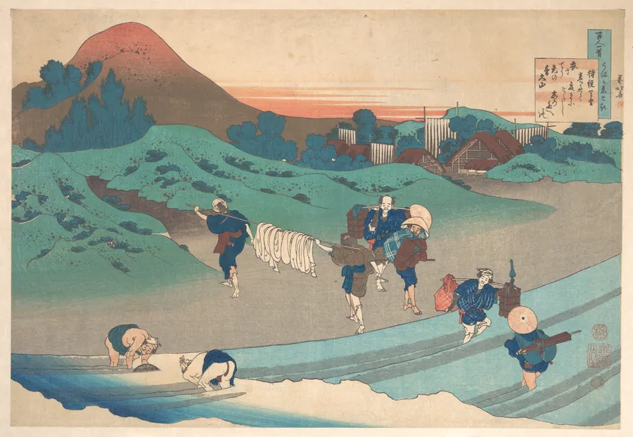 百人一首　うはかゑとき　持統天皇|Poem by Jitō Tenno (Empress Jitō), from the series One Hundred Poems Explained by the Nurse (Hyakunin isshu uba ga etoki) by Katsushika Hokusai