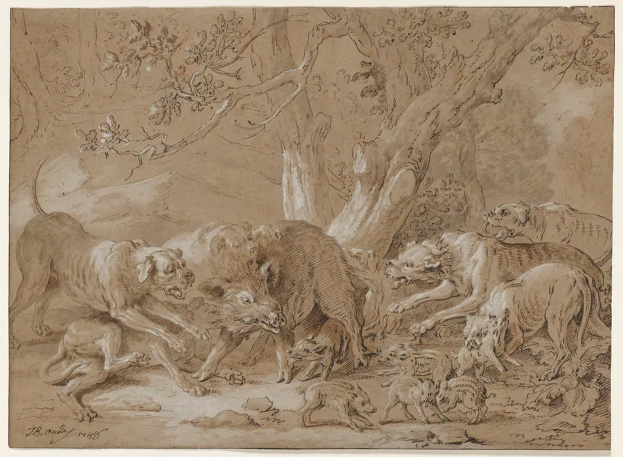 Wild Sow and Her Young Attacked by Dogs by Jean-Baptiste Oudry