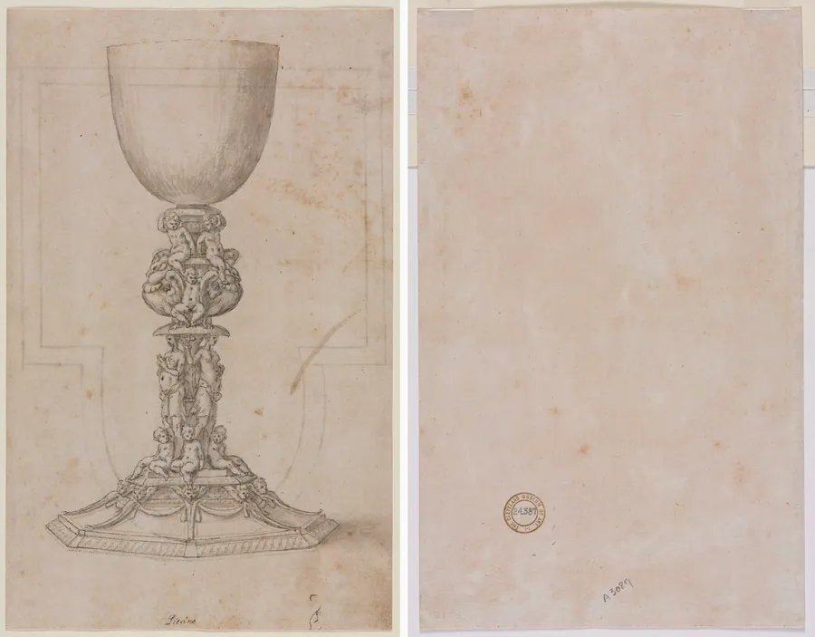 Design for a Chalice (recto) Architectural Plan (verso) by Luzio Romano