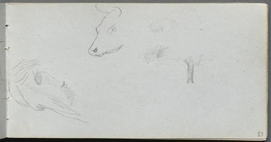 Sketchbook, page 53: Animal Studies and Tree Study by Ernest Meissonier