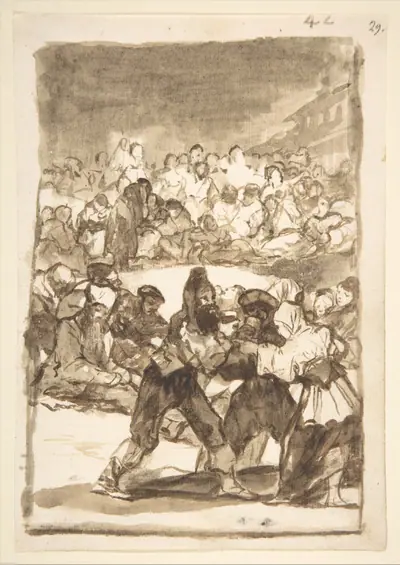 A crowd forming a circle; page 42 from the 'Images of Spain' album (F)