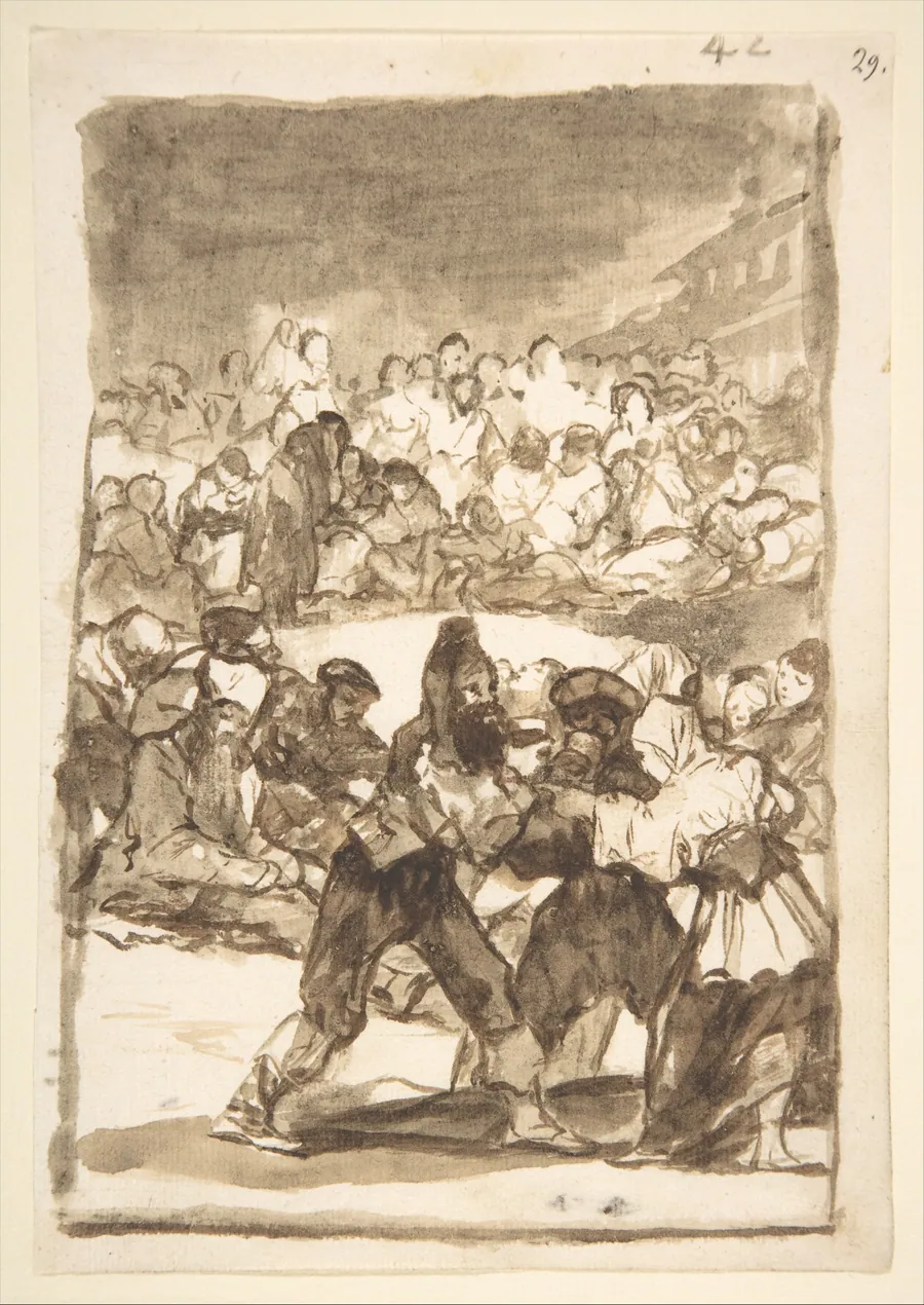 A crowd forming a circle; page 42 from the 'Images of Spain' album (F) by Goya (Francisco de Goya y Lucientes)