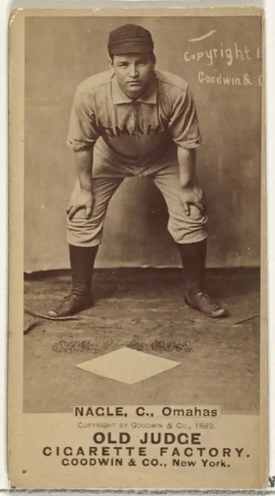Nagle, Catcher, Omaha Omahogs/ Lambs, from the Old Judge series (N172) for Old Judge Cigarettes