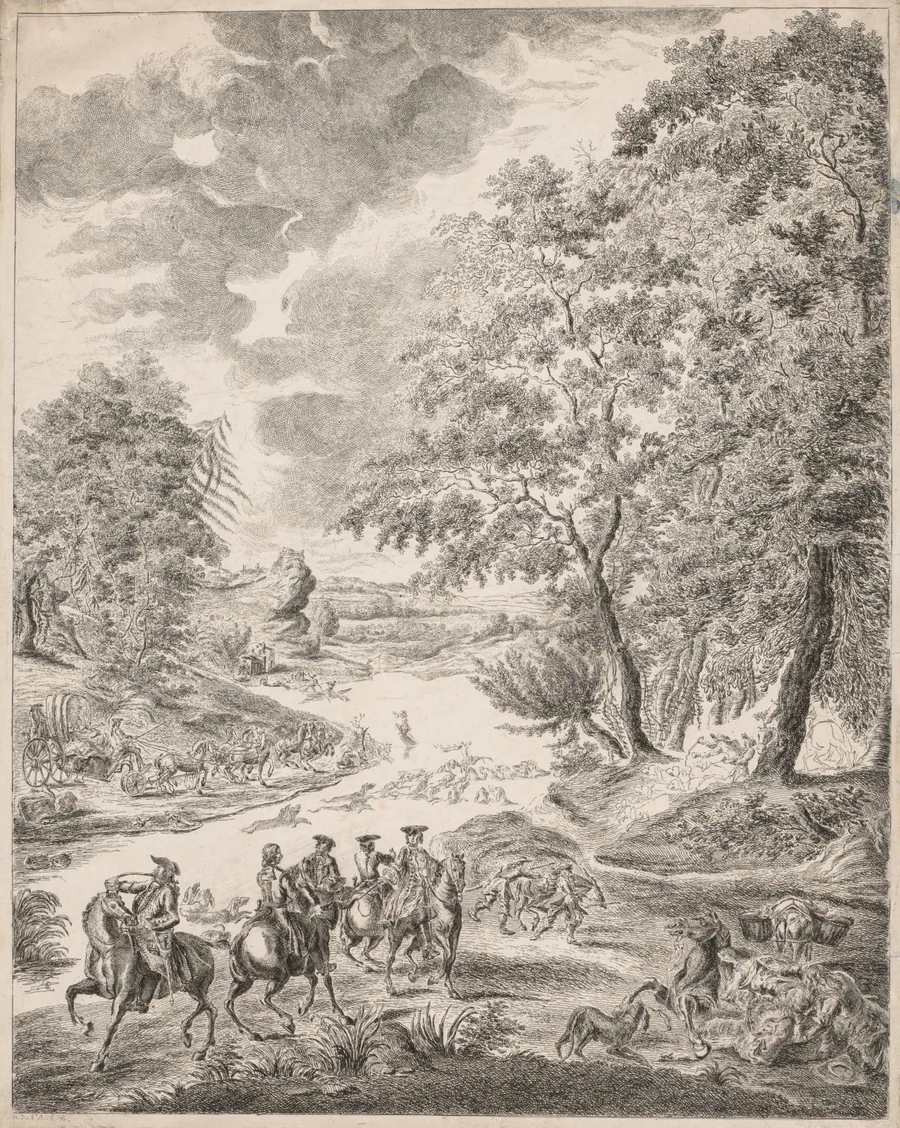 The Deer Hunt by Augustin de Saint-Aubin