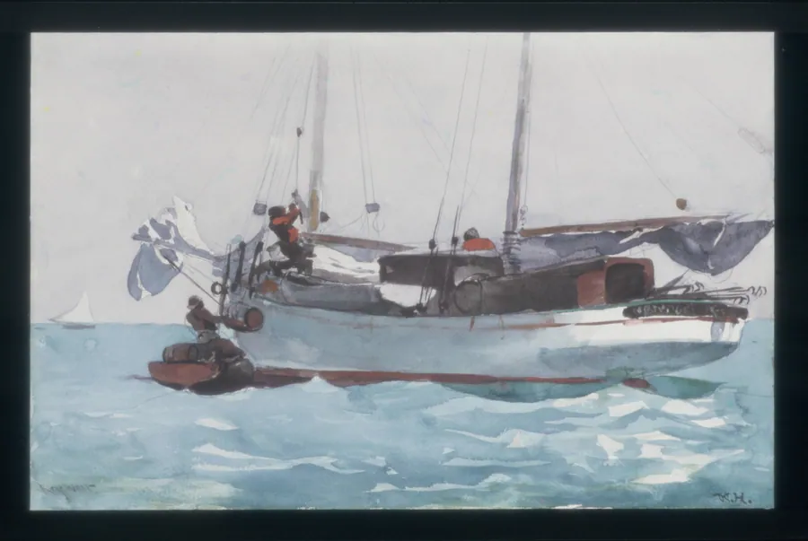 Taking on Wet Provisions (Schooner Marked Newport, K. W.) by Winslow Homer