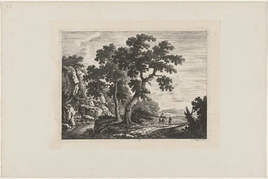 Rider on a Path by a Waterfall by Johann Christoph Dietzsch