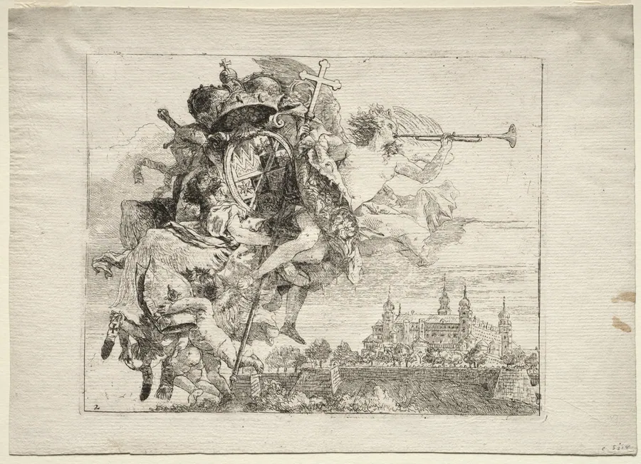 Flight into Egypt: Dedication with Winged Figure of Fame bearing the Arms of the Prince-Bishop of Wurzburg by Giovanni Domenico Tiepolo