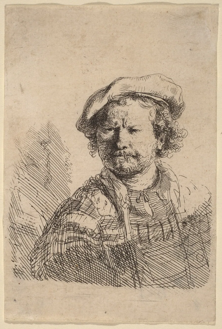 Self-Portrait in a Flat Cap and Embroidered Dress by Rembrandt van Rijn