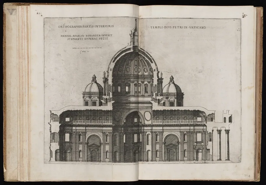 Orthographia Partis Interioris Templi Divi Petri [Interior View of Saint Peter's Basilica] by Étienne Dupérac