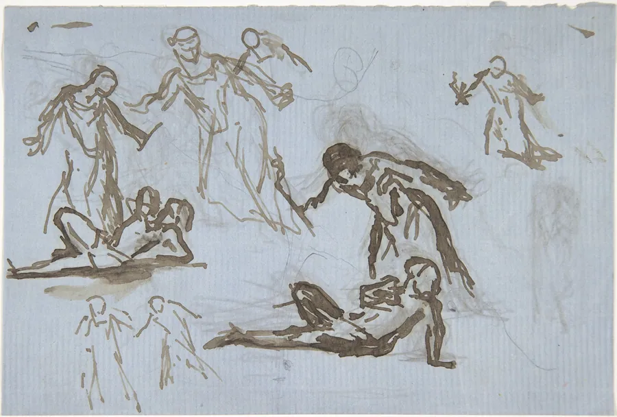 Sheet of figure studies by Narcisse-Virgile Diaz de la Peña