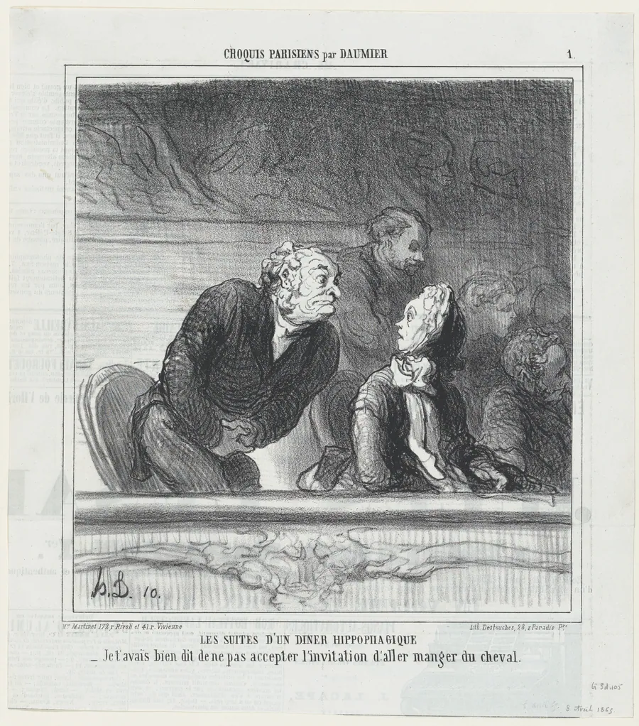 Consequences of a horsemeat dinner, from 'Parisian sketches,' published in Le Charivari, April 8, 1865 by Aaron Martinet