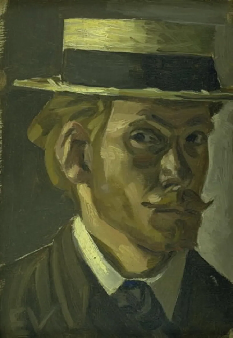Selvportræt med stråhat by Edvard Weie