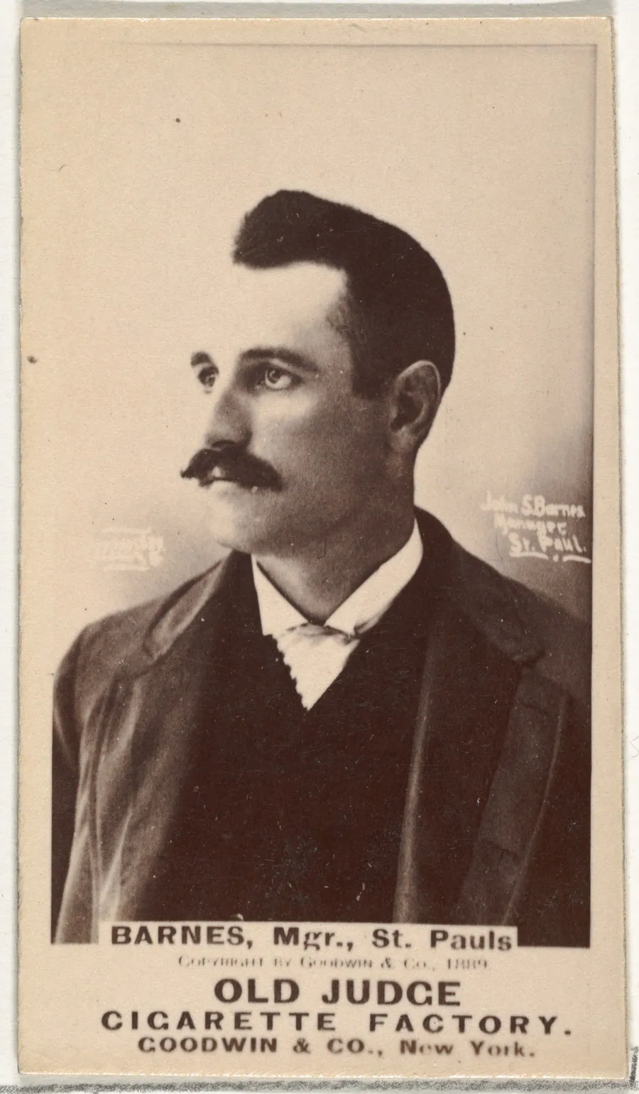 William H. "Bill" Barnes, Manager, St. Paul Apostles, from the Old Judge series (N172) for Old Judge Cigarettes by Goodwin & Company