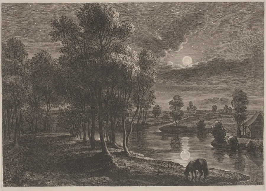Moonlit River Landscape by Schelte Adams Bolswert