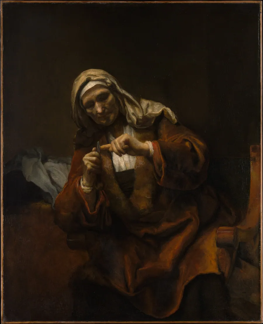 Old Woman Cutting Her Nails by Rembrandt
