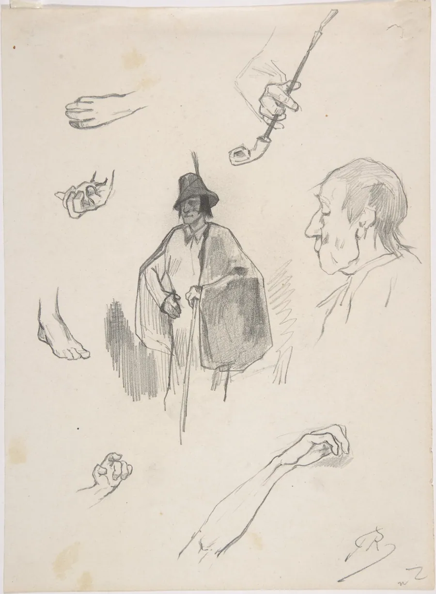 Sheet with figures, details of hands and feet by Félicien Rops