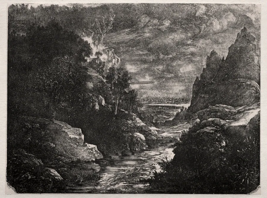 The Mountain Stream by Rodolphe Bresdin
